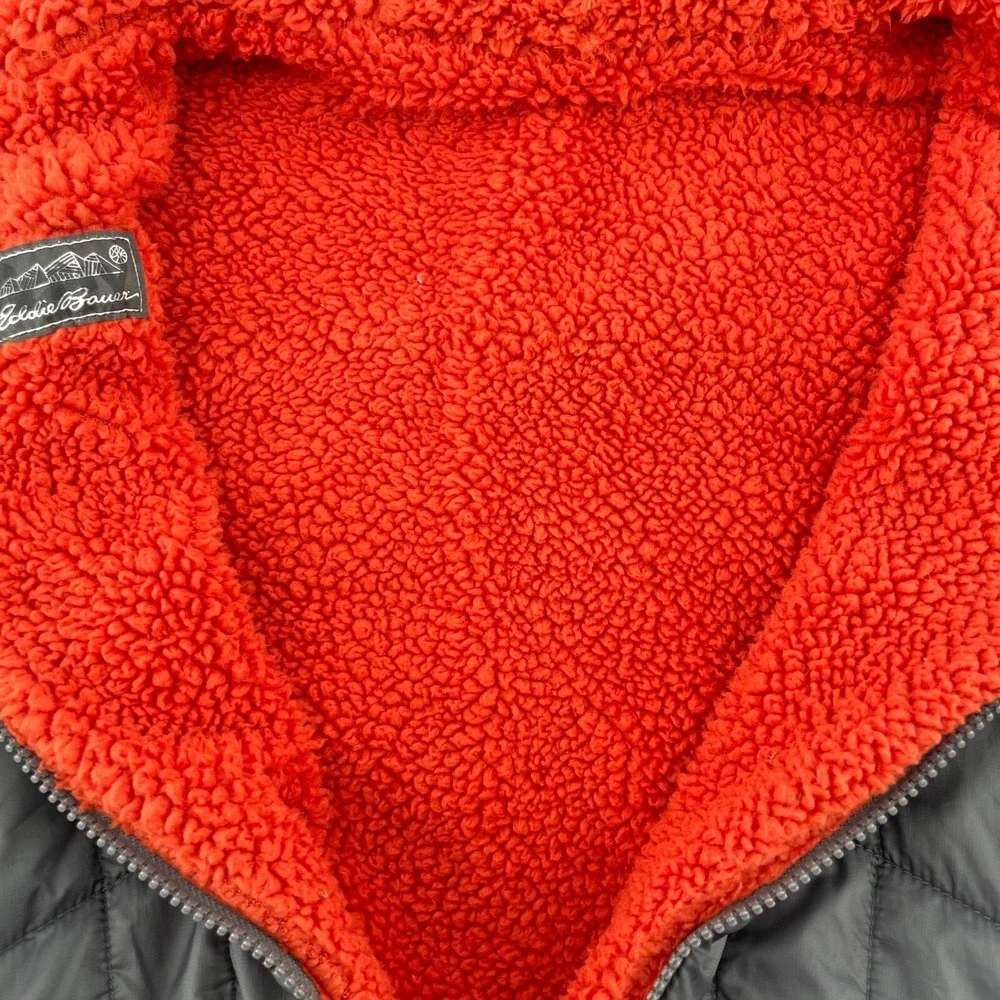 Eddie Bauer Reversible Fleece‎ Puffer Jacket Hooded Orange Gray Kids S